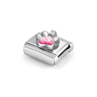 Composable CL SIMBOLS stainless steel, enamel, Cub. Zirc and 925 sterling silver Paw pink white
