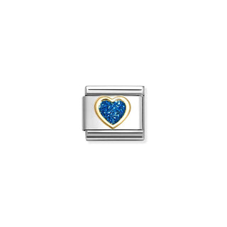 CHARM, COMPOSABLE LINK, HEART, BLUE GLITTER