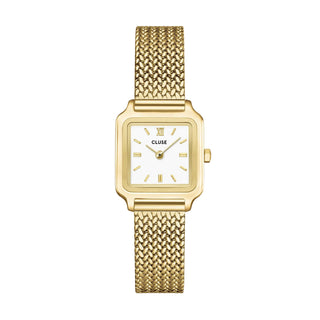 Gracieuse Mini Watch Mesh, White, Gold Colour