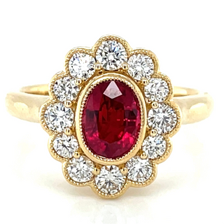 18ct Yellow Gold Earth Grown Cluster Ruby and Diamond Ring