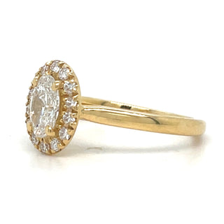 Ruth - 18ct Yellow Gold Laboratory Grown 1.01ct Castle Set Oval Halo Diamond Engagement Ring
