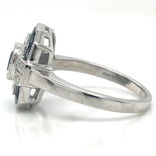 9ct White Gold Earth Grown Sapphire And Diamond Ring With Millgrain Edge