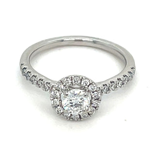 Hallie - Platinum Laboratory Grown 0.90ct Round Brilliant Diamond Halo Engagement Ring With Castle Set Shoulders