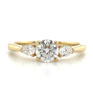 Brianna - 14ct Yellow Gold .75ct Laboratory Grown Round Centre and Side Pear Diamond Ring