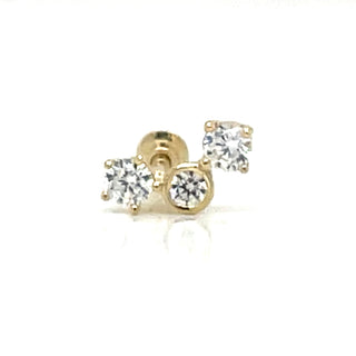 9ct Yellow Gold Three Stone Cz Single Flat Back Earring