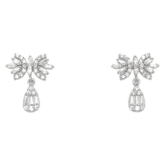Sterling Silver Bow Cz Drop Earrings