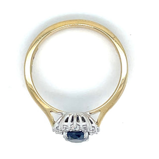 9ct Yellow Gold Lady Di Sapphire And Cz Cluster Ring