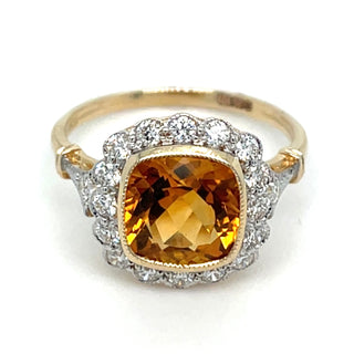 9ct Yellow Gold 2.05ct Citrine And 0.45ct Diamond Halo Ring With Milgrain Setting