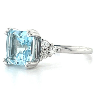 9ct White Gold Princess Cut Blue Topaz & Diamond Ring