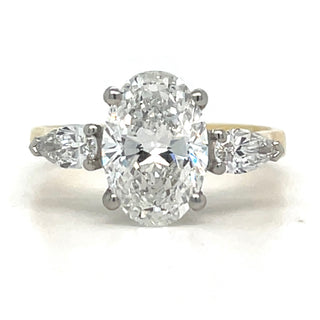 Daniela - 18ct Yellow Gold 2.44ct Laboratory Grown Oval Three Stone Engagement Ring with Side Pear Diamonds