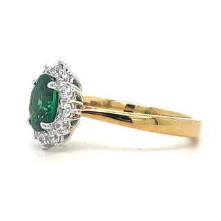 9ct Yellow Gold Lady Di Emerald And Cz Cluster Ring