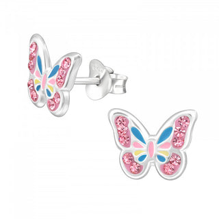 Children’s Sterling Silver Multi Coloured Butterfly Earrings With Crystals