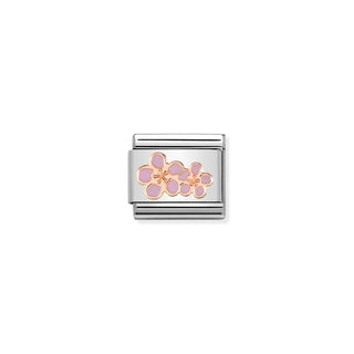 Composable classic SYMBOLS steel, Enamel and 9ct Rose Peach Flowers