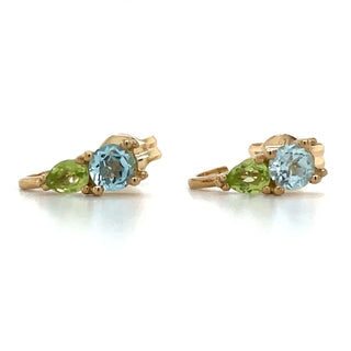 9ct Yellow Gold Earth Grown Blue Topaz & Peridot Earrings