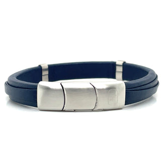 Gents Navy And Stainless Steel Leather ID Bracelet