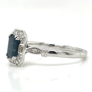 9ct White Gold Earth Grown 0.75ct Sapphire with White Sapphire And 0.08ct Diamod Ring