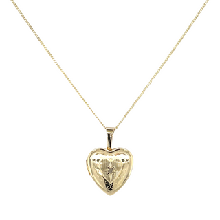 9ct Yellow Gold Etched Heart Locket with .01ct Diamond