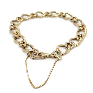 Vintage 9ct Yellow Gold Semi Solid Oval Link 8” Bracelet With Safety Chain