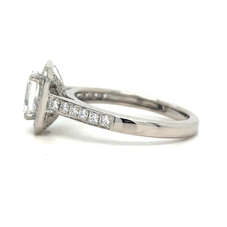 Betty - 18ct White Gold Laboratory Grown 1.10ct Emerald Cut Diamond Halo Ring with Pave Set Shoulders
