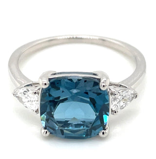 9ct White Gold Earth Grown 3.73ct London Blue Topaz And 0.32ct Laboratory Grown Diamond Ring