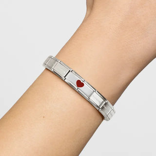 Composable DOUBLE Classic SYMBOLS steel Cub zircon and 925 sterling silver Red Heart In the Middle