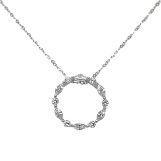 9ct White Gold Round And Marquise Cz Circle Necklace