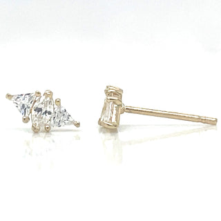 9ct Yellow Gold Marquise And Triangle Cz Stud Earrings