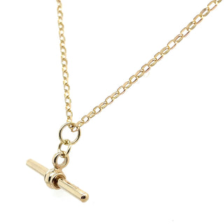 Vintage 9ct Yellow Gold 24” Round Belcher Chain And Straight T-Bar Necklace