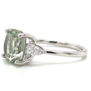 9ct White Gold Laboratory Grown 0.32ct Diamond and Earth Grown 2.87ct Green Amethyst Ring