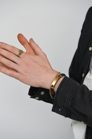 Gents Brown Leather And Gold Matte ID Bracelet With Magnetic Catch