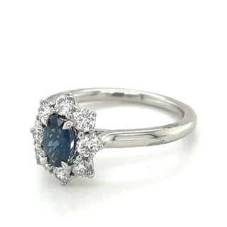 Platinum 1ct Earth Grown Sapphire & Diamond Cluster Halo Ring