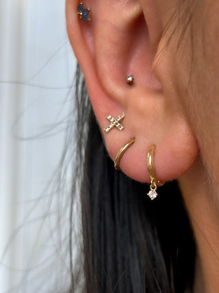 14ct Yellow Gold Hoop Earrings With Diamond Drop
