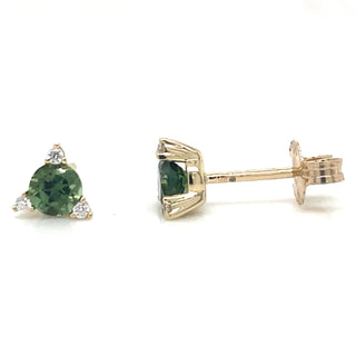 9ct Yellow Gold Earth Grown 0.52ct Green Tourmaline And 0.042ct Diamond Stud Earrings