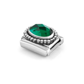 Composable FACETED STONES, steel with 925 sterling silver OVAL BEADED RICH SETTING EMERALD GREEN