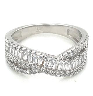 Sterling Silver Twisted CZ Baguette Ring