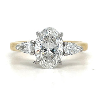 Daniela - 18ct Yellow Gold 1.78ct Laboratory Grown Oval Three Stone Engagement Ring with Side Pear Diamonds