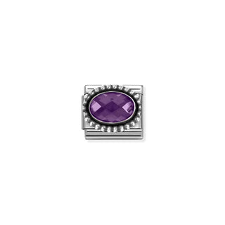 Composable FACETED STONES, steel with 925 sterling silver OVAL BEADED RICH SETTING PURPLE