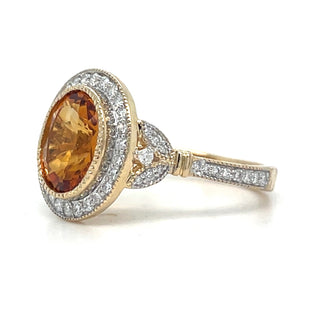 9ct Yellow Gold Earth Grown 2.52ct Oval Citrine and Diamond Halo Ring