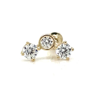 9ct Yellow Gold Three Stone Cz Single Flat Back Earring