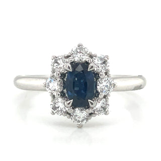 Platinum 1ct Earth Grown Sapphire & Diamond Cluster Halo Ring