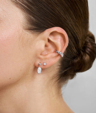 Ania Haie Silver Bezel Organic Pebble Dangle Stud Earrings