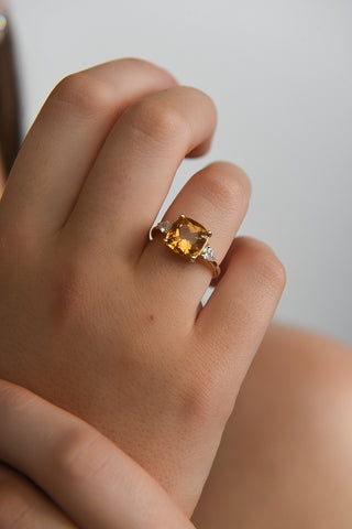 9ct Yellow Gold Earth Grown Citrine And Laboratory Grown Diamond Ring