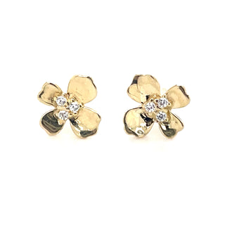 9ct Yellow Gold Floral Cz Stud Earrings