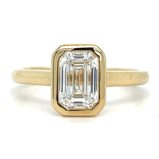 Freida - 18ct Yellow Gold Laboratory Grown Rubover 1.51ct Emerald Cut Solitaire Diamond Ring