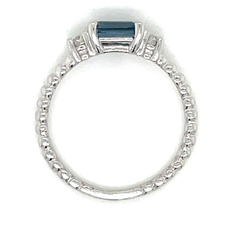 9ct White Gold Horizontal London Blue Topaz & Diamond Ring
