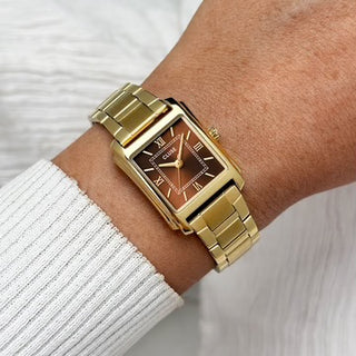 Anglée Watch Steel, Brown, Gold Colour