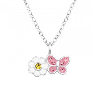 Childrens Sterling Silver Daisy And Butterfly Necklace