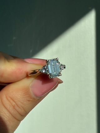 Wren - Platinum 2.47ct Laboratory Grown Emerald Cut Diamond & Trillion Side Stone Engagement Ring