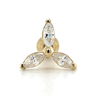 9ct Yellow Gold Marquise Cz Flower Style Single Flatback Earring