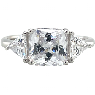 Sterling Silver Princess Cut Cz with Side Trillion Stones